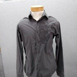 Contigo Men's Size‎ XL  Gray  Striped Long Sleeve Button Trash Polka Embroidered